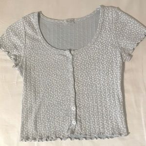 Brandy Melville/John Galt light blue floral ruffle zelly top